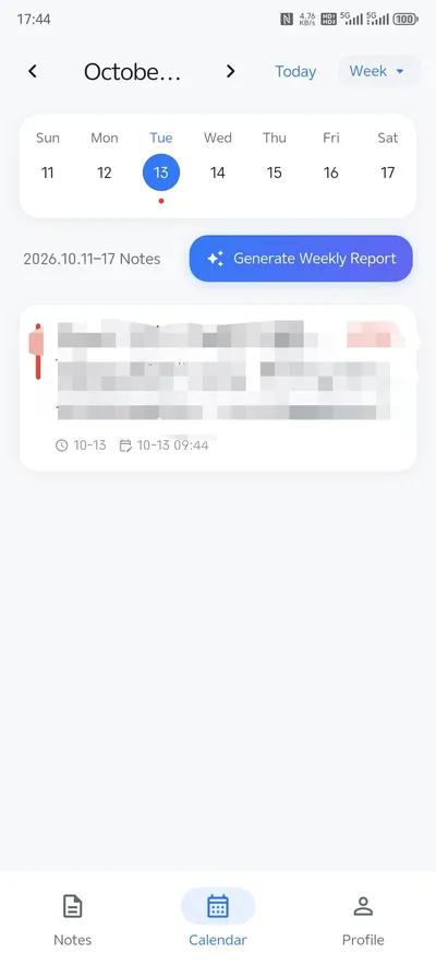 WeekNote month calendar view