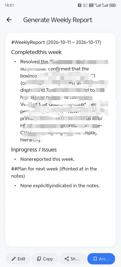 AI-generated weekly report result